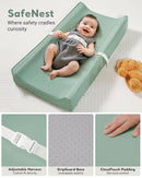 Vegan Leather Waterproof Baby Changing Pad - Wipeable, Extra Thick & Portable & Non-Slip Diaper Mat for Dresser, Crib, Travel | Soft & Safe (Green) by TinyTreasures Baby Boutique