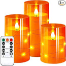NURADA Flameless Candles with Remote Timers: Built-in Star String Lights 3D Wick Battery Operated Flickering LED Electric Candles for Halloween Thanksgiving Dinner Tables Fall Home Decor Orange 3 Pack by CozyNest Decor