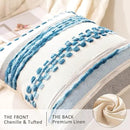 Boho Throw Pillow Covers 18x18 Set of 2 Farmhouse Decorative Cushion Case Striped Square Pillows Cover Chenille Pillow Cases Accent Neutral Pillowcase for Sofa Couch Bed,Sky Blue by CozyNest Decor