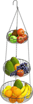 Simple Houseware Adjustable Metal Hanging Fruit Basket, Oblate, Black, 11" W x 11" L x 30" H by CozyNest Decor