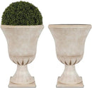 Worth Garden Plastic Urn Planters for Outdoor Plants, Tree 22'' Tall 2 Pack Round Classic Resin Flower Pots Indoor Beige Traditional Front Porch 15 in Dia. Large Imitation Stone Decorative Patio Deck by GreenHaven Gardens
