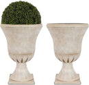 Worth Garden Plastic Urn Planters for Outdoor Plants, Tree 22'' Tall 2 Pack Round Classic Resin Flower Pots Indoor Beige Traditional Front Porch 15 in Dia. Large Imitation Stone Decorative Patio Deck by CozyNest Decor