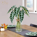 Artificial Flowers Turtle-Back, Alocasia Leaf, in Glass Vase with Faux Water,7Pcs Artificial Leaves Real Touch Latex Leaves for Centerpiece (2, Alocasia Leaf) by CozyNest Decor