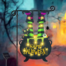 Halloween Lighted Garden Flag for Outside, Witch Feet Shape Flag Yard Decor, 8 Modes 12x18 Double Sided Cauldron Eyeball Black Cat Outdoor Hlloween Decorations for Home Porch（Warm White-12x18） by CozyNest Decor