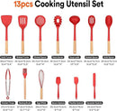 Kitchen Utensils Set, 13PCS Silicone Cooking Utensils, Heat Resistant Kitchen Utensil Spatula Set for Nonstick Cookware, Wooden Handles Kitchen Gadgets Tools Set (RED) by CozyNest Decor