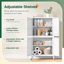 Letaya Storage Cabinet with Doors and Shelves,Small Freestanding Bathroom Floor Metal Cabinets -White by CozyNest Decor