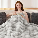 Touchat Luxury 1000GSM Faux Rabbit Fur Throw Blanket, Super Heavy Warm Cozy Grey Blankets for Couch Bed Sofa, Ruched Plush Fuzzy Elegant Soft Reversible Mink Blanket for Living Room Bedroom by CozyNest Decor