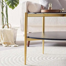 Round Coffee Table for Living Room, Mid-Century Modern Design, D30 x H17, 2-Tier Structure, Grey Glass Top and Black Marble Finish Wood Shelf, Sleek Conical Metal Legs with Gold Finish Frame by CozyNest Decor