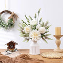 Fake Flowers in Vase, Artificial Flowers with Vase, 15.7'' Floral Arrangements for Dining Table Centerpiece Decor, Silk Roses & Faux Dahlia Bouquet for Farmfouse Kitchen Coffee Table Decor (White) by CozyNest Decor