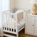 EvoNest Baby Crib, 11 in 1 Convertible Mini Crib with Wheels, 100% New Zealand Wood Growing Bed, 4 Adjustable Mattress Height,White by TinyTreasures Baby Boutique