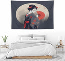 Japanese Woman Geisha Tapestry Asian Red Cherry Blossom Red Sun Traditional Kimono Folk Tapestries Home Decor for Living Room Bedroom Apartment Farmhouse Dorm 90"x60" by CozyNest Decor