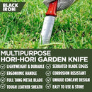 Black Iron Hori Hori Garden Knife [7 Inches, Japanese Stainless Steel] Durable Gardening Tool for Weeding, Digging, Cutting & Planting with Leather Sheath and Sharpening Stone by GreenHaven Gardens