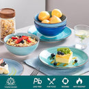vancasso Bonita Dinnerware Set 24 Pieces Blue Stoneware Service for 6, Handpainted Spirals Pattern Stoneware Combination Set by CozyNest Decor