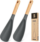 Cooking Spoon for Nonstick Cookwares, Great for Cooking and Serving Sturdy BPA-Free Matte Silicone, Wood Handle Spoon for Mixing, Scoop, and Scrape (2 Pack of Grey, 11.4 inch) by CozyNest Decor