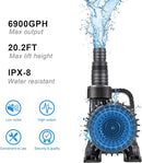Outdoor Large 6900gph-320W 32.8FT Pond Water-fall & Kio Fish Fountain-s & Garden Pump Submersible IPX8: Long 32.8FT Cord Smart-er & Quieter Duck & Yard&Patio Ponds Pumps, 1 Barrier Pump Bag by GreenHaven Gardens