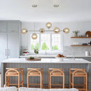 KCO Lighting Mid Century Modern Rectangle Light Fixture 6-Light Glass Globe Linear Chandelier Brushed Nickel Pendant Light Fixture Adjustable Kitchen Island Lighting (Silver+Amber) by CozyNest Decor