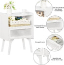 Lerliuo Rattan Nightstands Set of 2, Side Table with Drawer Open Shelf, Cane Accent Bedside End Table with Solid Wood Legs, Mid Century Modern Night Stand for Bedroom, Dorm and Small Spaces (White) by CozyNest Decor