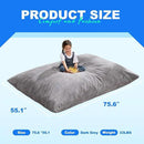 Hobestluk 3 in 1 Bean Bag Chair Giant Bean Bag Chairs for Adults with Chevron Plush Fur Cover Convertible Bean Bag Floor Cushion with Machine Washable Cover for Living Room (Plush Grey) by CozyNest Decor