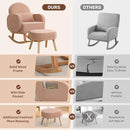 Rocking Chair Nursery with Ottoman, Upholstered Glider Rocker with High Backrest and Side Pocket, Rocking Accent Armchair with Solid Wood Legs for Nursery, Living Room, Bedroom Coffee by TinyTreasures Baby Boutique
