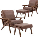chairus 2 Sets Mid-Century Modern Accent Chairs with Ottoman, Faux Leather Armchair with Wood Legs Comfy Upholstered Single Sofa Chair for Living Room/Bedroom/Lounge, Brown by CozyNest Decor