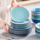 vancasso Bonita Dinnerware Set 24 Pieces Blue Stoneware Service for 6, Handpainted Spirals Pattern Stoneware Combination Set by CozyNest Decor
