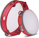Flexzion Wood Handheld Tambourines - 8 and 6 Inch Set of 2 Pack, with Single Row Metal Jingle Bell (Red) Hand Held Tambourine Percussion Drum Moon Musical Instrument by TinyTreasures Baby Boutique