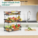 Giwil 3 Tier Countertop Fruit Basket for Kitchen, Vegetable Storage Bread Fruit Bowl Stand with 2 Banana Hooks, Wall Mounted Metal Wire Basket Organizer for Potato Onion, Black by CozyNest Decor