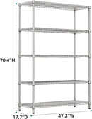 IZEUK 4250 LBS Garage Shelving Wide Storage Shelves 5 Tier Metal Shelves Heavy Duty Adjustable Utility Shelf Rack Chrome 17.7" D x 47.2" W x 70.4" H by CozyNest Decor