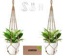Jute Macrame Plant Hanger Indoor Set of 2 Hanging Planter Basket Flower Pot Holder with Decorative Wood Beads & No Tassels for Indoor Outdoor Boho Home Decor, 35 Inch Brown (Pots Not Included) by GreenHaven Gardens