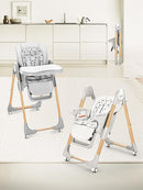 Foldable High Chair with Soft Cushion, High Chairs for Babies and Toddlers, Height Adjustable Feeding Chair, Adjustable Backrest and Footrest, Lockable Wheels, Woodgrain Star Gray by TinyTreasures Baby Boutique