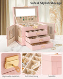 AKOZLIN Large 4-Tier Jewelry Box Leather Jewelry Storage Organizer with 3 Drawers Lockable for Women Girls Ring Necklace Earring Bracelet Watches Holder with Mirror Pink by TinyTreasures Baby Boutique
