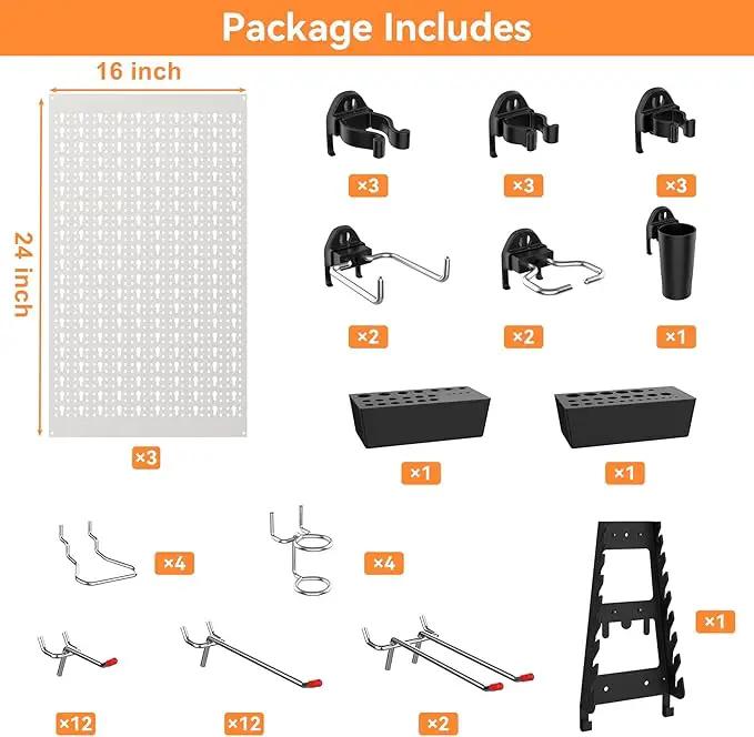 WALMANN Metal Pegboard Tool Organizer Boards with Pegboard Hooks, 24x48in Tools Organizer Pegboard for Garage, Workbench, Peg Board, Tool Storage Board with Hooks(Grey), photo 6 of 7