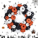 GarveeHome Halloween Pumpkin Wreath for Front Door, 18 Inch Fall Farmhouse Wreath with Orange, Black and White Pumpkins, Rattan Bottom Halloween Indoor Outdoor Home Party Decor by CozyNest Decor