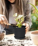 homenote Pots for Plants, 8 Pcs 7.5 Inch Plastic Planters with Multiple Drainage Holes and Tray - Plant Pots for All Home Garden Flowers Succulents, Matte Black by CozyNest Decor