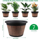 Quarut Large 4 Pack 16 inch Plant Pots,Whiskey Barrel Planters with Drainage Holes & Saucer,Plastic Decoration Flower Pots Retro Design,Planters for Outdoor Indoor Garden Balcony Plants (Brown) by GreenHaven Gardens