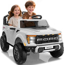 24V Ride on Car Licensed Ford F-150 Raptor, Kids Electric Car with Remote Control, LED Light/Music/MP3, Truck Bed Storage, 3-Point Seat Belt (24V, White) by TinyTreasures Baby Boutique