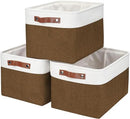 Storage Bins Large Fabric Storage Baskets for Shelves 3 Pack, Decorative Linen Closet Baskets with Handles for Organizing, Shelf, Clothes, Home, Office, 15x11x9.5Inches (Brown&White) by CozyNest Decor