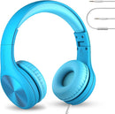 LilGadgets Connect+ Pro Wired Kids Headphones for School w/Microphone, Volume Limiting & Noise Reduction Over-Ear Headset with Cord, SharePort Technology & SoftTouch Padding, Blue Headphones for Kids by TinyTreasures Baby Boutique