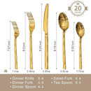 KINGSTONE Gold Silverware Set, Luxury 20 Piece Flatware Set for 4, 18/10 Stainless Steel Cutlery Set with Diamond Cut Pattern for Kitchen, Home, Wedding, Party, Mirror Polished and Dishwasher Safe by CozyNest Decor