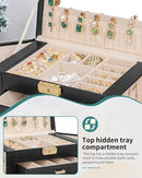 AKOZLIN Large 4-Tier Jewelry Box Leather Jewelry Storage Organizer with 3 Drawers Lockable for Women Girls Ring Necklace Earring Bracelet Watches Holder with Mirror Black by TinyTreasures Baby Boutique