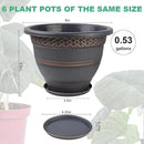 6 Pack 8 Inch Plant Pots, Plastic Flower Pot for Indoor & Outdoor with Drainage Holes & Saucer, Plaid Pattern Planters Garden Pots for Herbs by CozyNest Decor