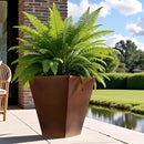 Worth Garden 14" Dia x 18" H Large Metal Floor Planter Set of 2, Matte Bronze Retro Finish Tall Square Tapered Steel Plant Pots, Decor Flower Pot Indoor & Outdoor, Drainage Hole by CozyNest Decor