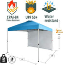 CROWN SHADES 10x10 Pop Up Canopy with 1 Side Wall - Beach Tent with One Push Setup - Outdoor Sun Shade for Events, Parties, Camping - Gazebo with STO-N-Go Cover Bag (Sky Blue) by GreenHaven Gardens