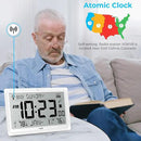 Wall Clock Atomic with Indoor Outdoor Temperature Battery Powered, Easy Reading with 10.5 Inch Large LCD Display, 330FT Range Table Wall Clock with DST, 12/24 Hour for Living Room Kitchen (White) by CozyNest Decor