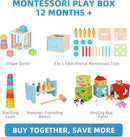 OOOK Montessori Toys for 1 Year Old, 7 in 1 Learning Educational Kit with Sensory Bin,Nesting Box, 3 in 1 Educational Box,Pounding Bench and Baby Stacking Cups by TinyTreasures Baby Boutique