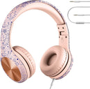LilGadgets Connect+ Pro Wired Kids Headphones for School w/Microphone, Volume & Noise Reduction Over-Ear Headset w/Cord, SharePort Technology & SoftTouch Padding, Girl Power - Headphones for Kids by TinyTreasures Baby Boutique