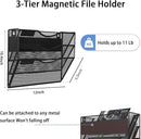 3-Tier Magnetic File Holder, No Drilling Installation File Cabinet Organizer, Black Magnetic File Organizer, Magazine Rack, Magnetic Paper Holder for Refrigerator, File Cabinets, Whiteboard by CozyNest Decor