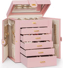 AKOZLIN 6-Tier Jewelry Box Organizer Functional 5 Drawers Leather Jewelry Storage Case for Women Girls Ring Necklace Earring Bracelet Holder Organizer with Mirror Pink by TinyTreasures Baby Boutique