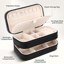 DesignSter Small Travel Jewelry Box with Double Zipper, 2 Layers PU Portable Jewelry Case for Women and Girls,Travel Jewelry Organizer for Rings, Earrings, Necklaces, Bracelets,Black by TinyTreasures Baby Boutique