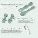 O'doe 11-Piece BPA-Free Silicone Baby Feeding Set | Thick & Soft Suction Plates, Baby Bowls, Wooden Fork & Spoon, and More | Make Mealtime Fun and Easy for Your Little One (Green, V1) by TinyTreasures Baby Boutique